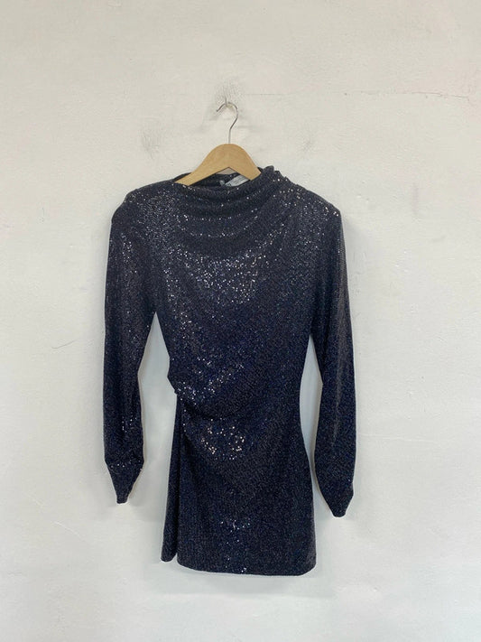 Zara Glitzy Silvery Black Sparkle Asymmetric Mini Dress Size XS SD002
