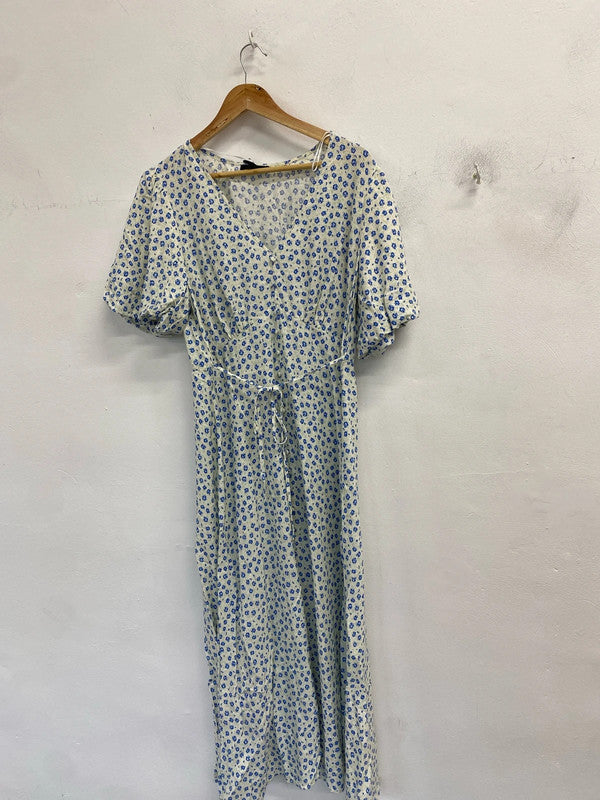 Lovely new look white blue floral maxi smock dress UK 16 LB005