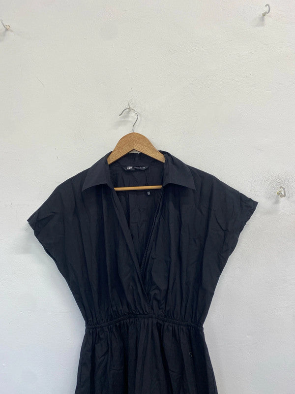 Lovely Zara black cotton midaxi dress UK M LB004