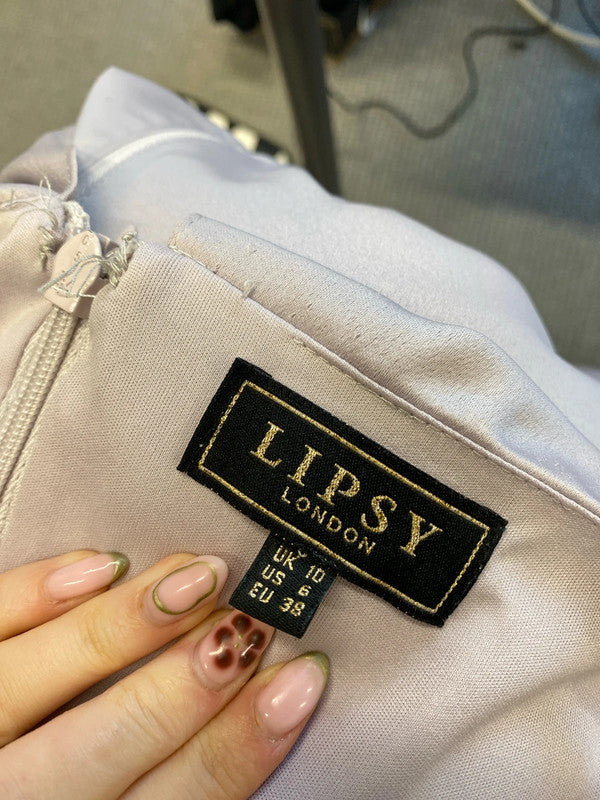 Lovely lipsy London lilac drape midi dress Halterneck UK 10 JM005