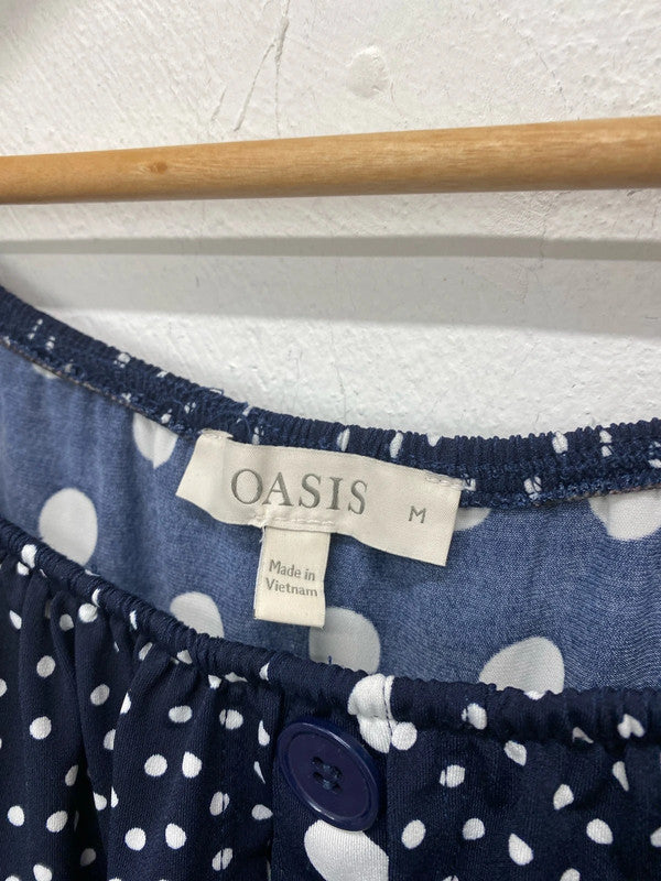 Fabulous Oasis gypsy spotty slinky dress UkM Navy & White KR002