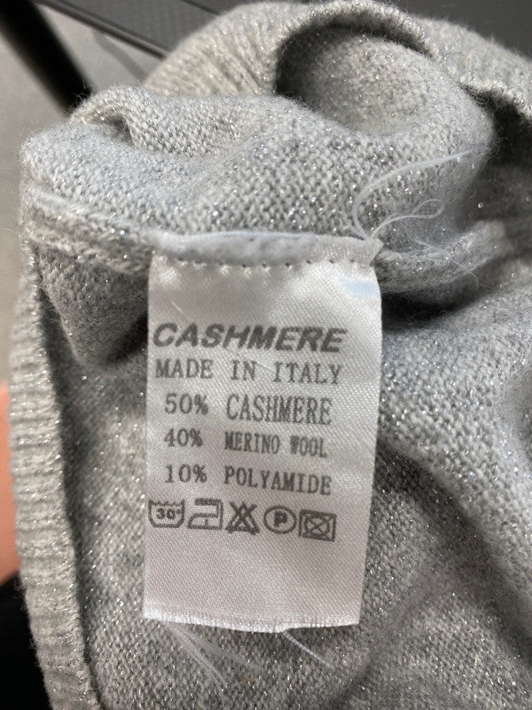 Lovely made in Italy grey metallic thread cashmere blend jumper UK M MS002