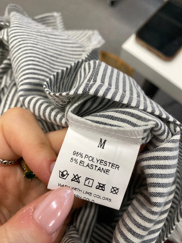 Lovely shien grey white striped Co ord tie top UK M KS002