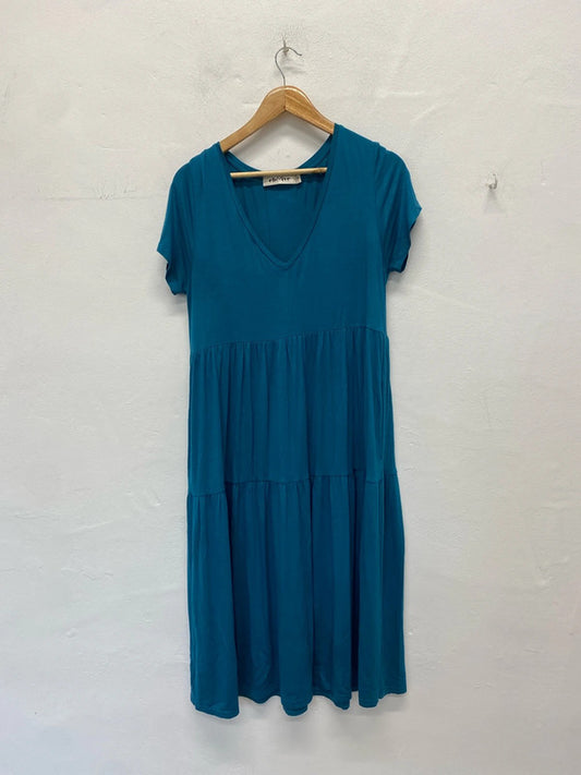 Fabulous Eb&Ive turquoise blue tiered smock jersey dress Uks SR006