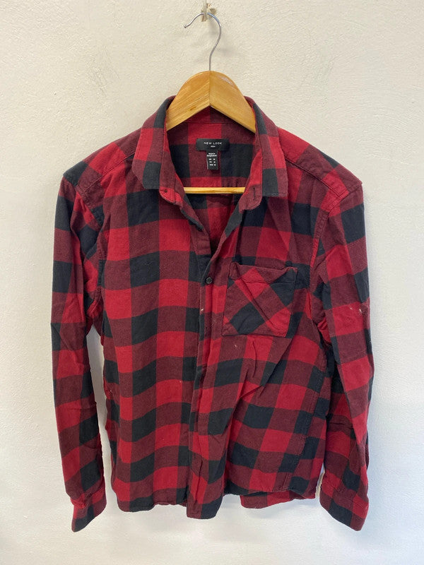 Duo of classic check New Look shirts red green black M #2 JR001