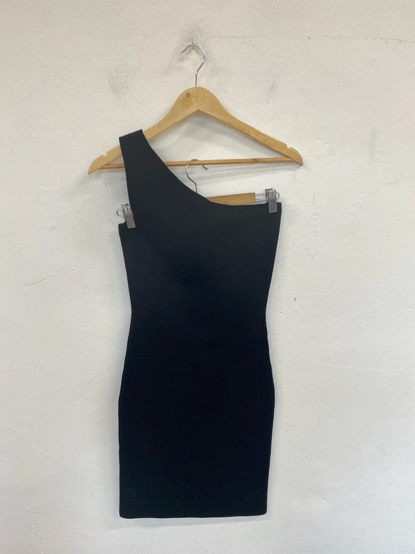 Primark Elegant Black Ribbed Asymmetric Bodycon Dress UK 10 LK009