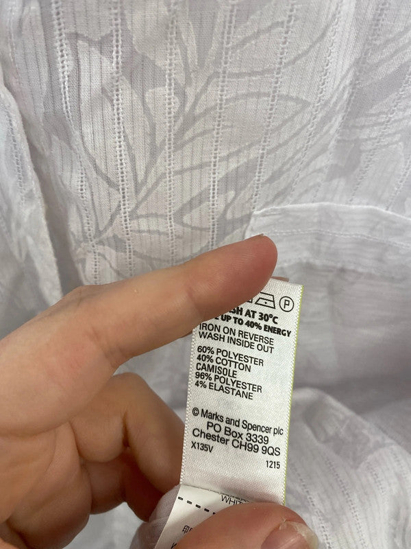 Per Una Boho Sheer White Botanical Pattern Shirt UK 22 LK006