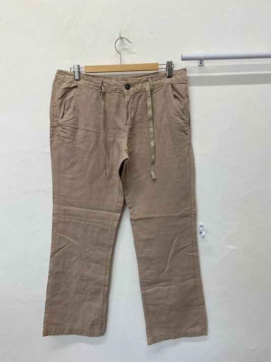 Fabulous Linen cotton taupe wide leg boho trousers Uk14 KM003
