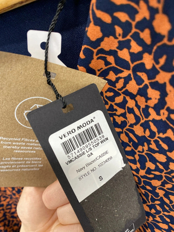 Lovely Vero Moda brown navy pattern blouse new with tags UK S AG005