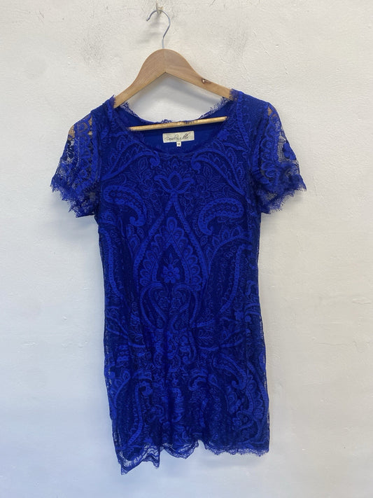 Lovely Damsel In A Dress Cobalt Blue Lace Midi Dress UK 12 LW005