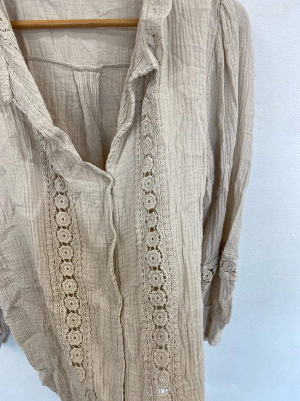 Made In Italy Boho Beige Broderie Tunic Blouse UK 18 LK006