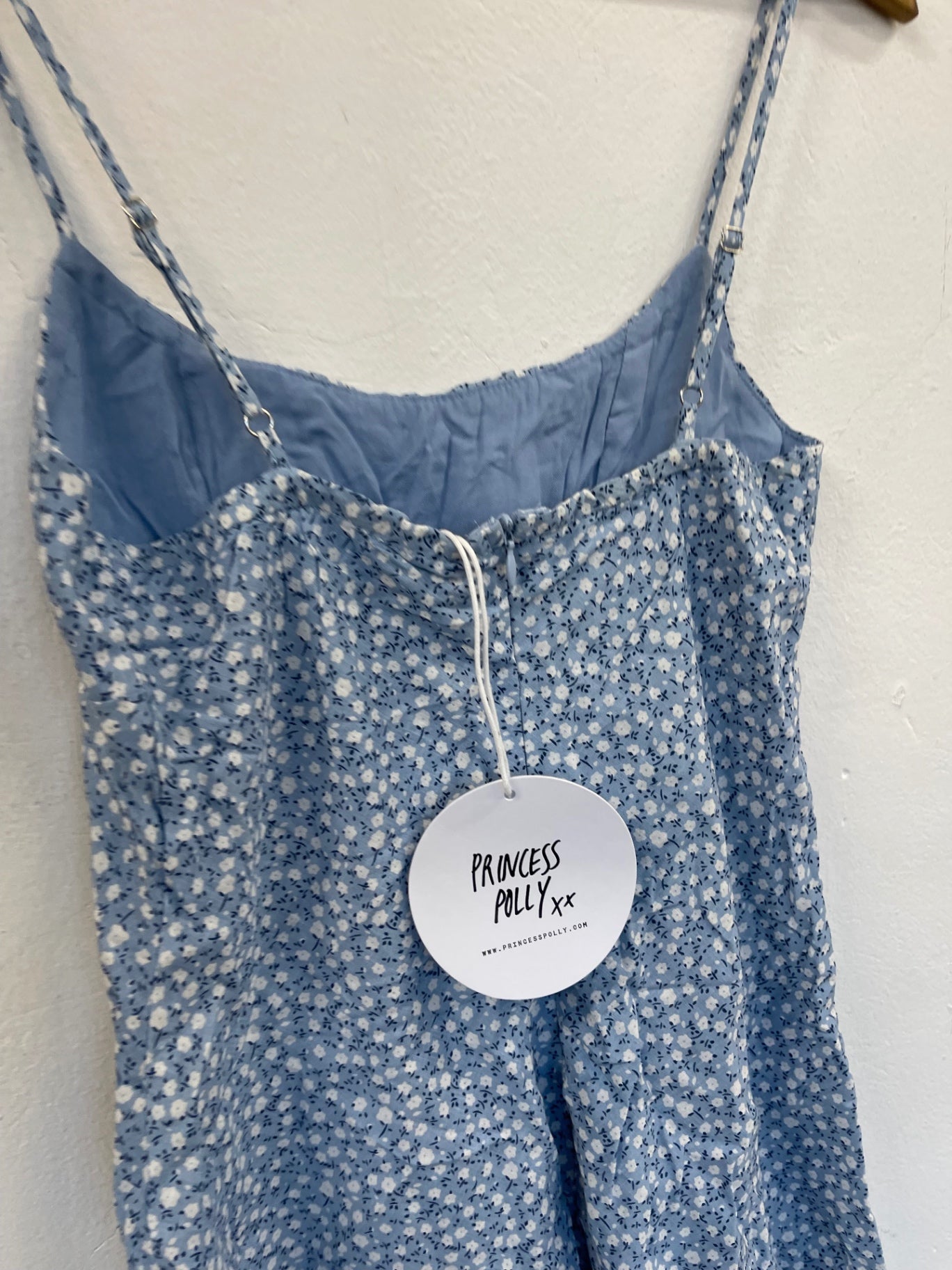 Fabulous Princess Polly Elvia Dress Y2K ditsy UK8 Blue & white SA514