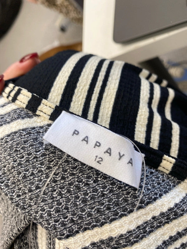 Lovely papaya black cream striped midi dress UK 12 AO001