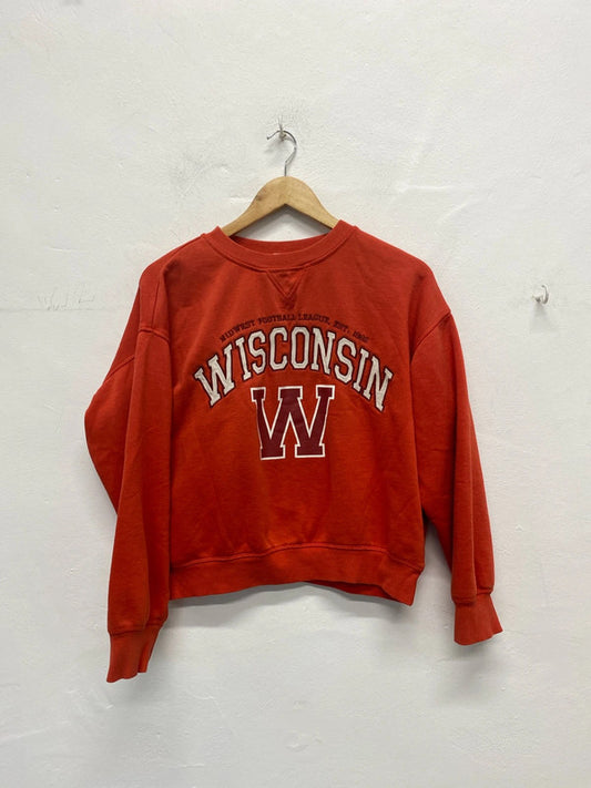 Fab H&M Wisconsin Varsity vibes cropped sweater UkS MA003