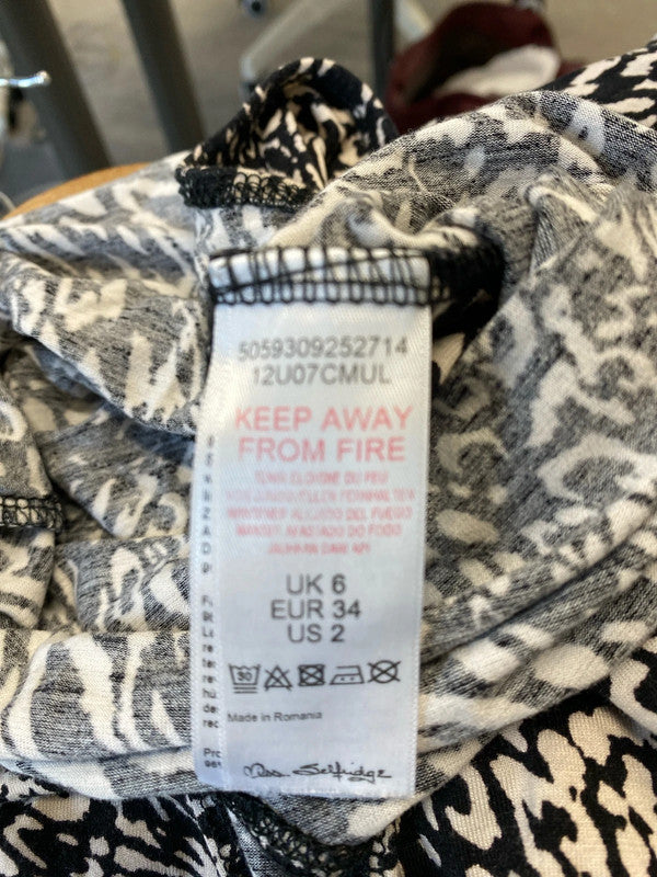 Fabulous Miss Selfridge Black & cream bodysuit UK6 animal print HDR01