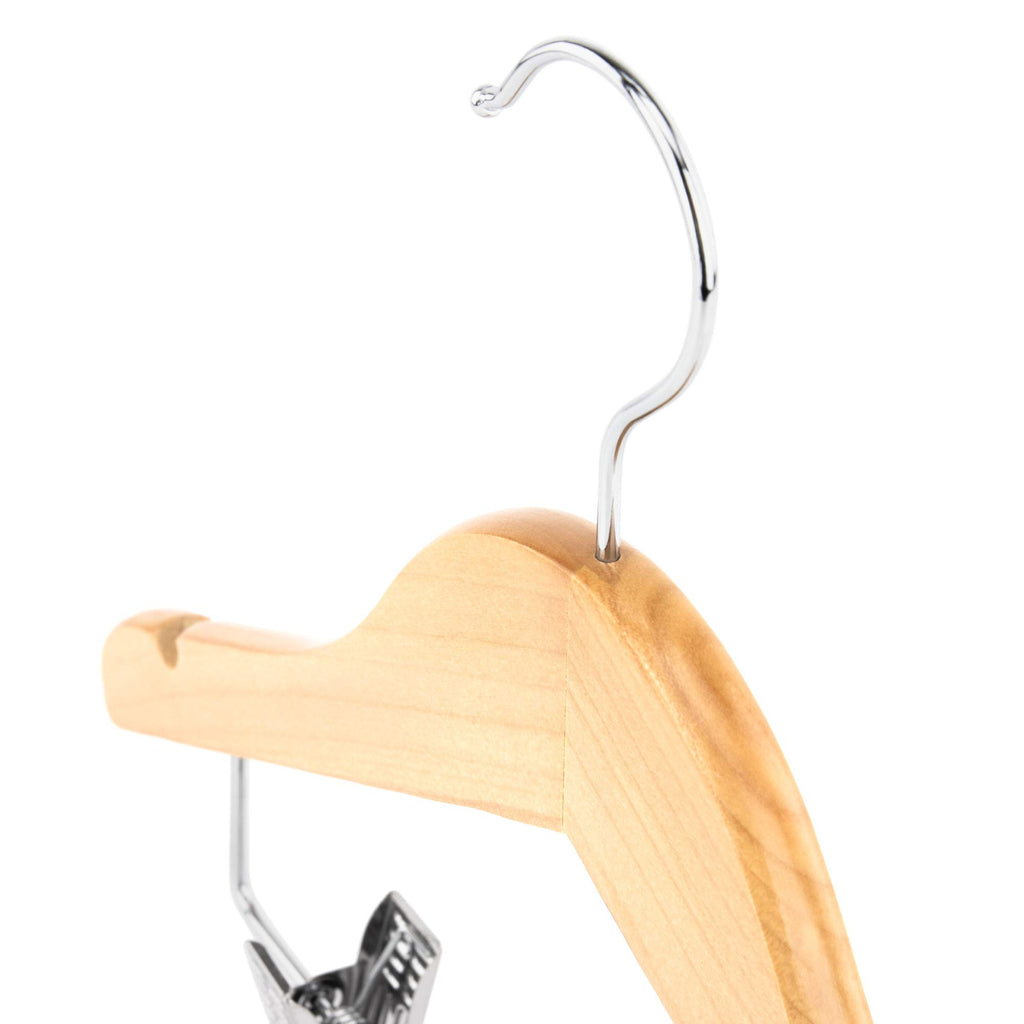 HANGERWORLD 12 Natural Wooden 30cm Childrens Baby Toddler Clothes Coat Hangers with Trouser Skirt Clips