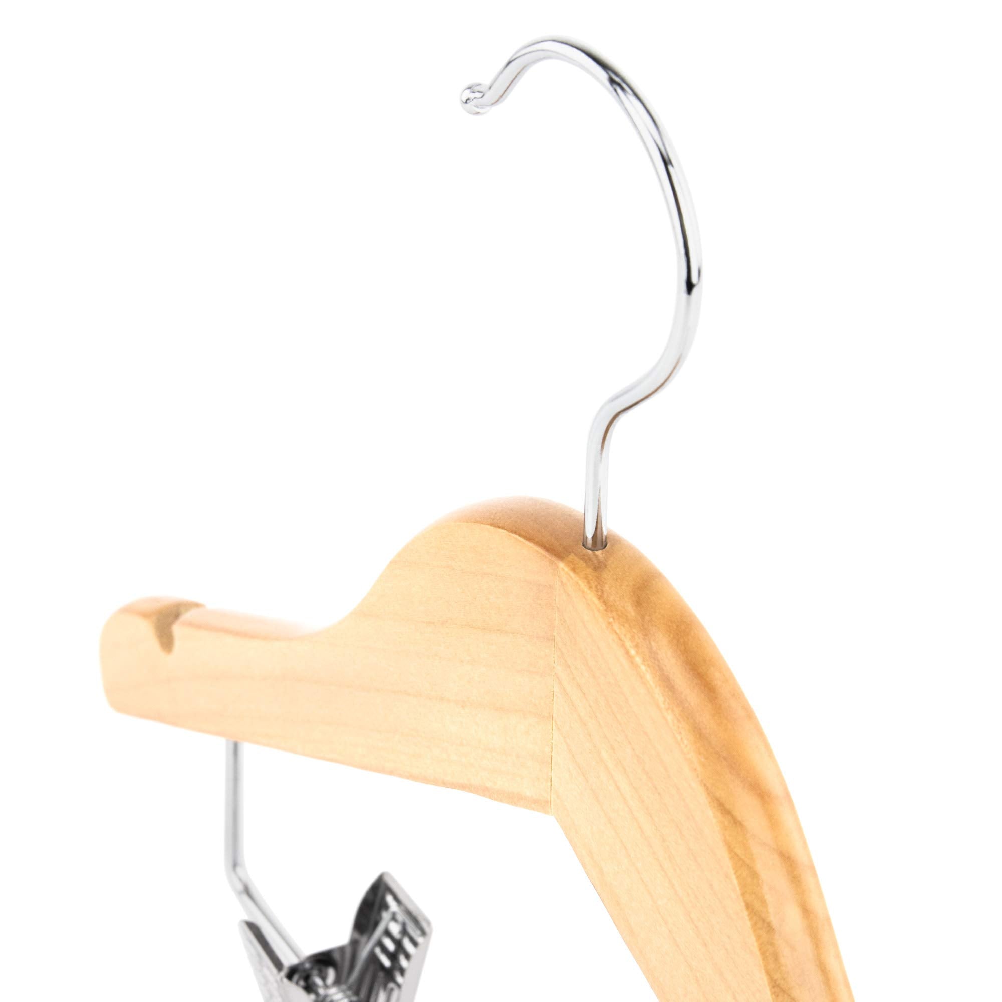 HANGERWORLD 12 Natural Wooden 30cm Childrens Baby Toddler Clothes Coat Hangers with Trouser Skirt Clips