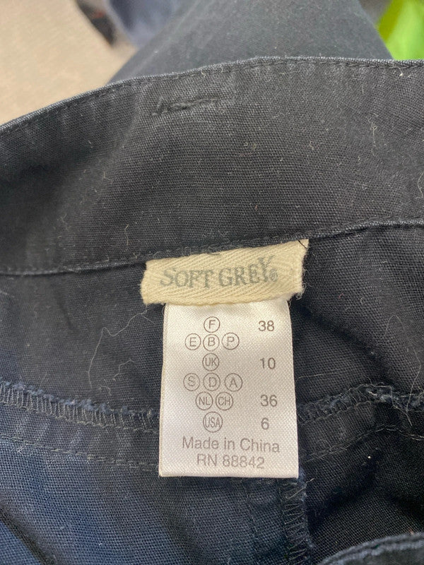 Soft Grey Chic Black Cotton Midi Skirt UK 10 SW001