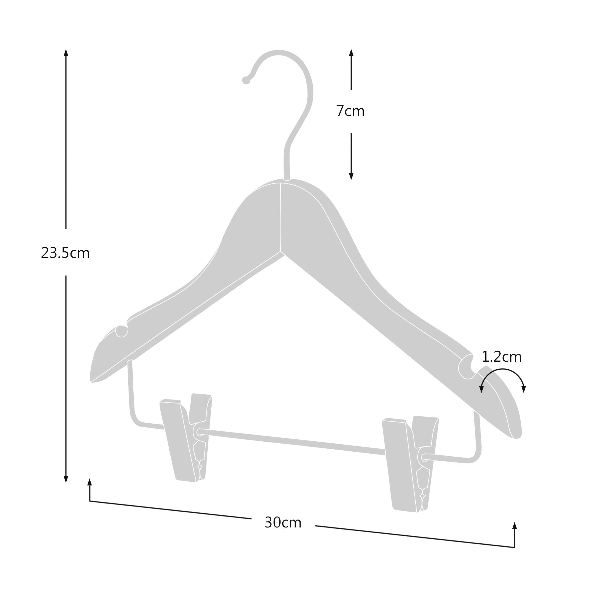 HANGERWORLD 12 Natural Wooden 30cm Childrens Baby Toddler Clothes Coat Hangers with Trouser Skirt Clips