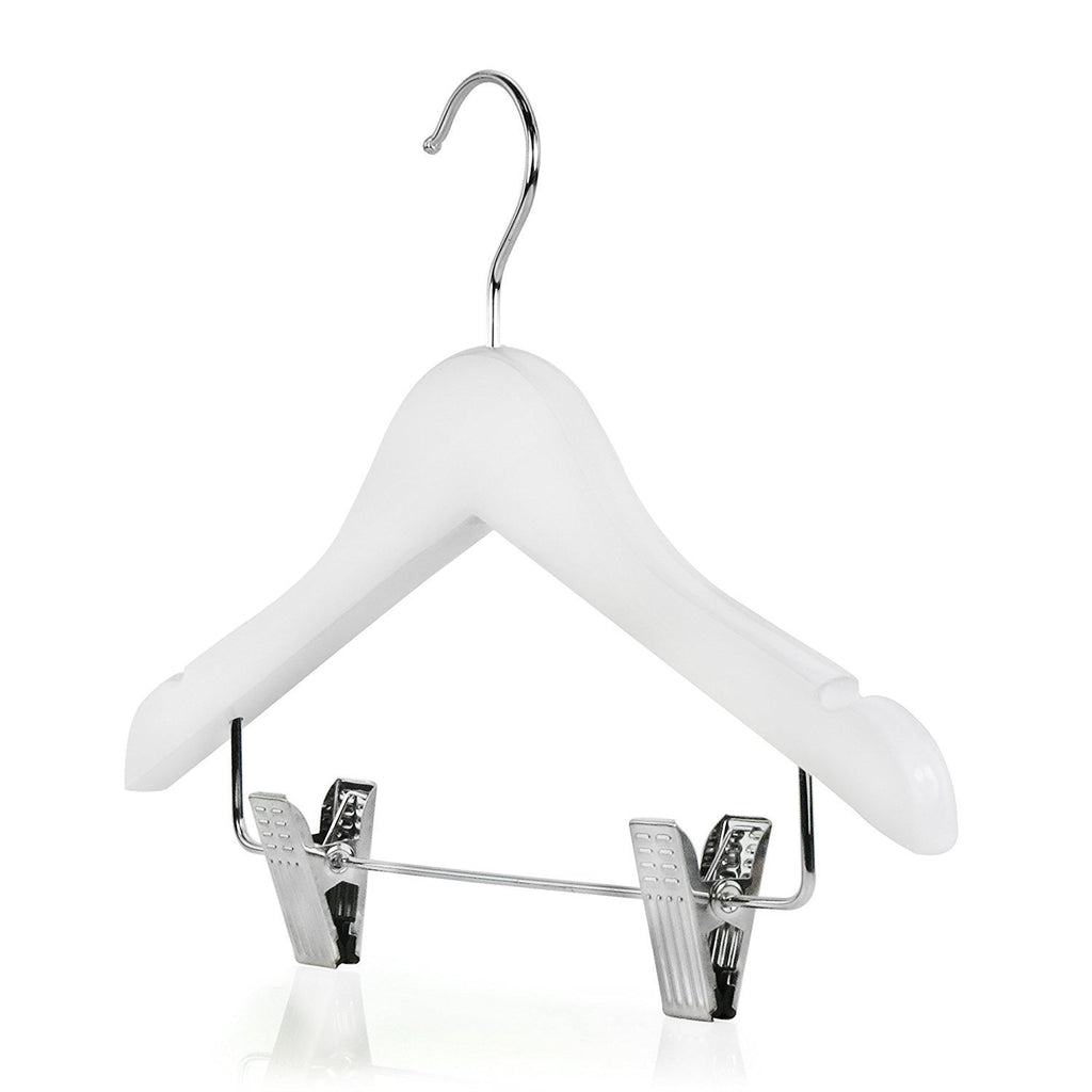 HANGERWORLD 12 Natural Wooden 30cm Childrens Baby Toddler Clothes Coat Hangers with Trouser Skirt Clips