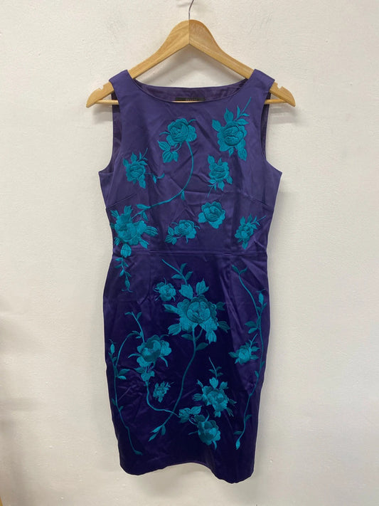 Coast Elegant Purple & Turquoise Floral Embroidered Satin Sheath Dress UK 14 AW002
