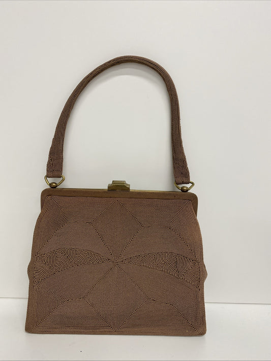 vintage Genuine corde handbag Rare Brown Evening Bag Gold Hardwear JW002