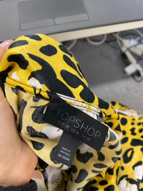 Stunning Topshop yellow leopard floral tie shirt Uk 10 NS003