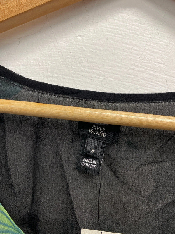 Lovely river island black white blue frill UK 8 KM004