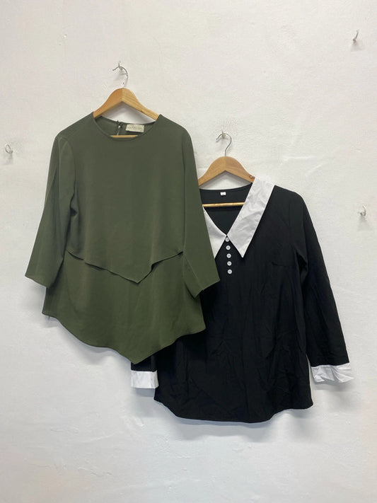 Fab duo of blouses Khaki & black Hoxton Girl Uk12/14 GJ001
