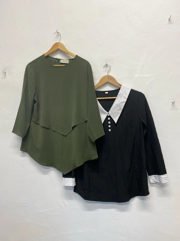 Fab duo of blouses Khaki & black Hoxton Girl Uk12/14 GJ001