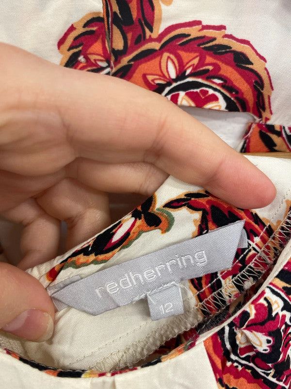 Redherring Elegant Cream & Red Paisley Mini Dress UK 12 SW001