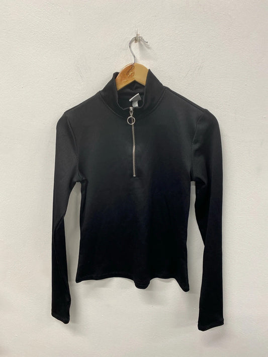 H&M Chic Black Ribbed High Neck Top Size M KS002