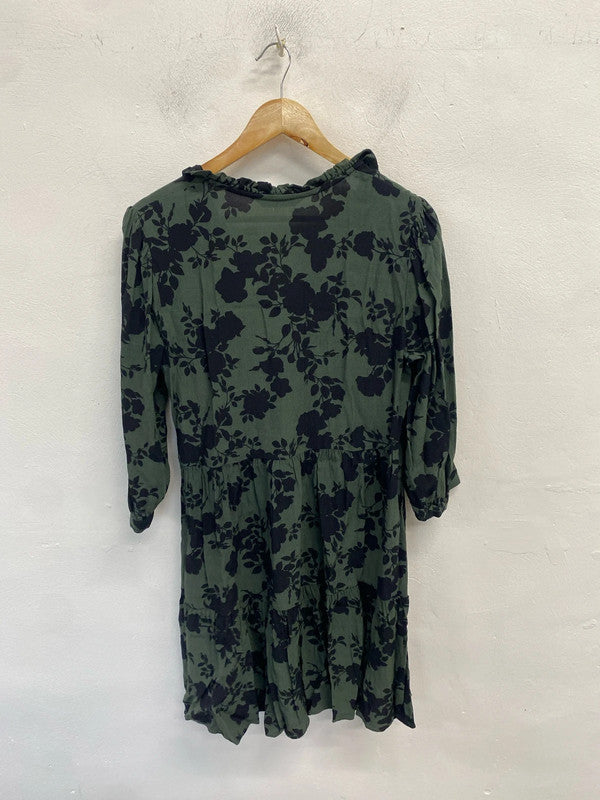 Gorgeous F&F green floral smock dress midi UK 12 LB005