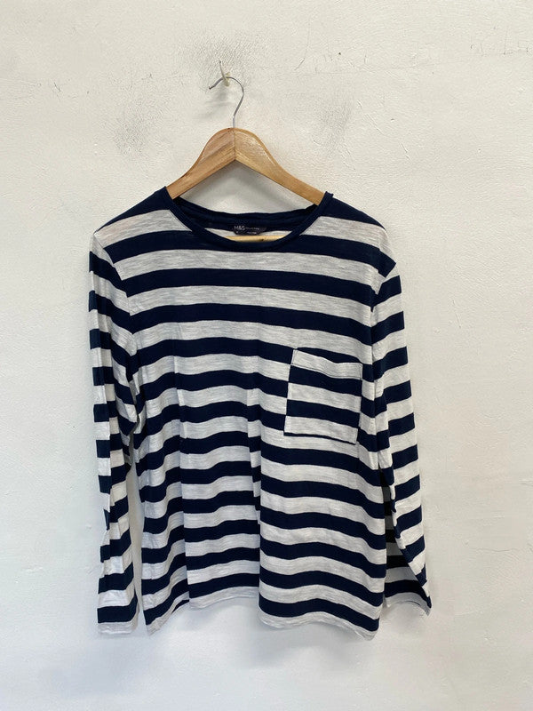 Lovely m&s striped navy white long sleeve top UK 18 LG004