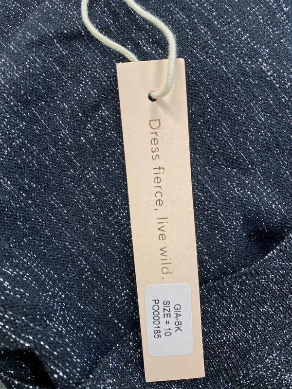 Stunning dancing leopard black metallic yarn long sleeve midi dress plat UK 10 KS002