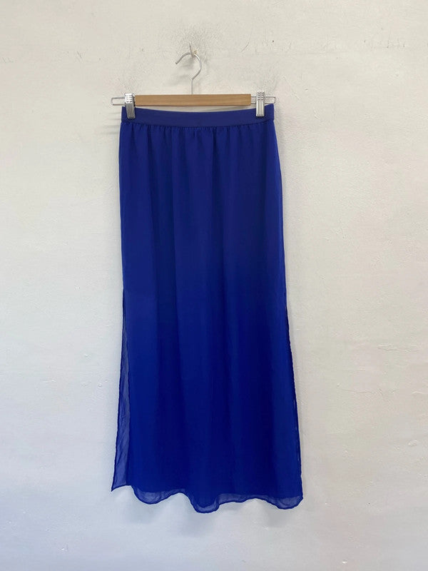 Gorgeous H&M sheer blue under layer midi festival skirt UK 8 JB001
