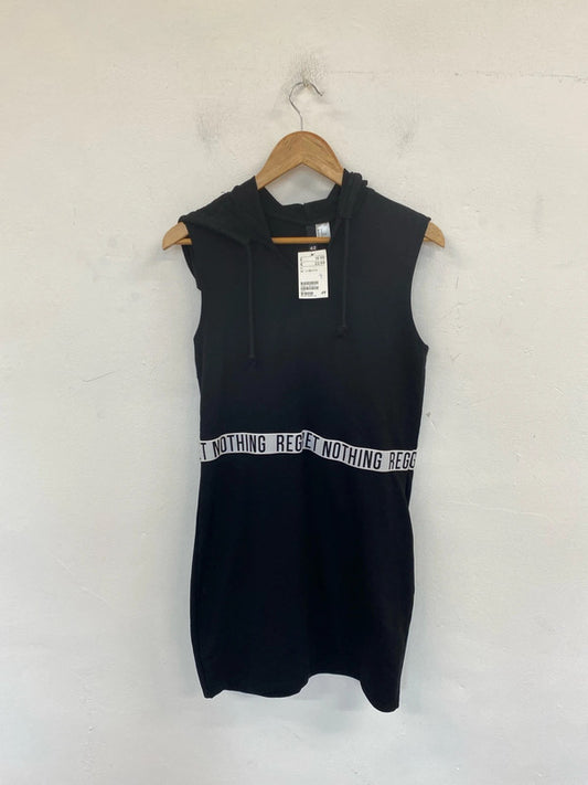 H&M Divided Sporty Black Hooded Jersey Dress UK 10 SW001