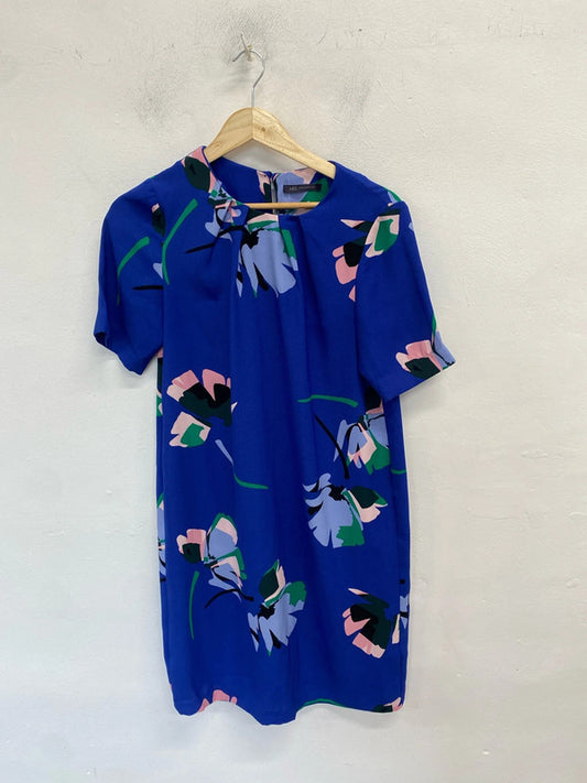 Lovely m&s blue pink floral midi dress UK 12 GK002