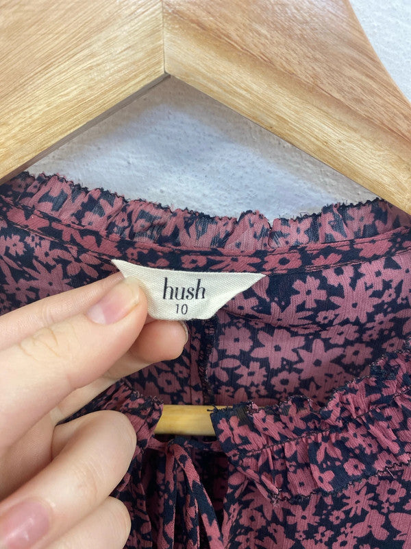 Hush Gorgeous Thora Ditsy Floral Burgundy Midi Dress + Slip UK 10 JP001