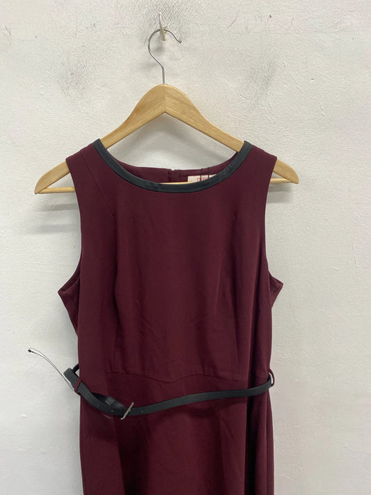 Lovely next petite burgundy belted midi dress UK 14 petite FR001