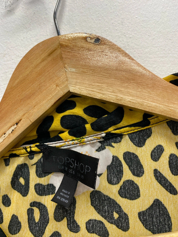 Stunning Topshop yellow leopard floral tie shirt Uk 10 NS003