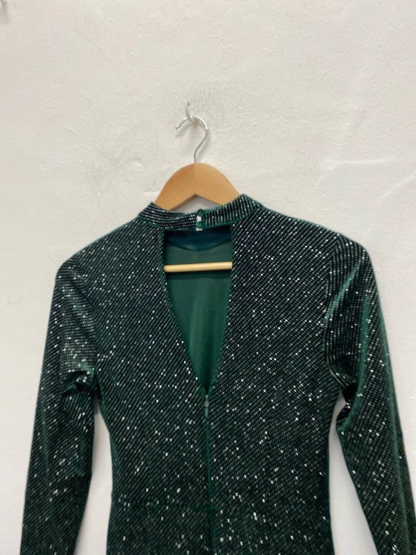 Fabulous Lipsy Evening dress Uk8 Forest Green sparkles KM004