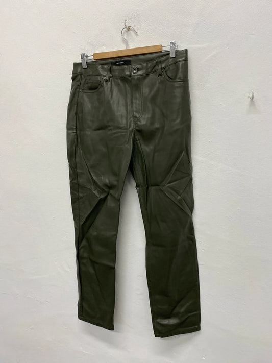 Fabulous Moss Green faux leather trousers UkL straight leg KS002