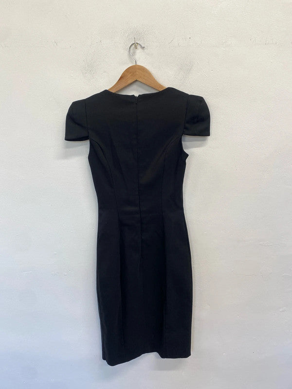 Stunning French connection black midi shoulder pad formal dress UK 8 LK009