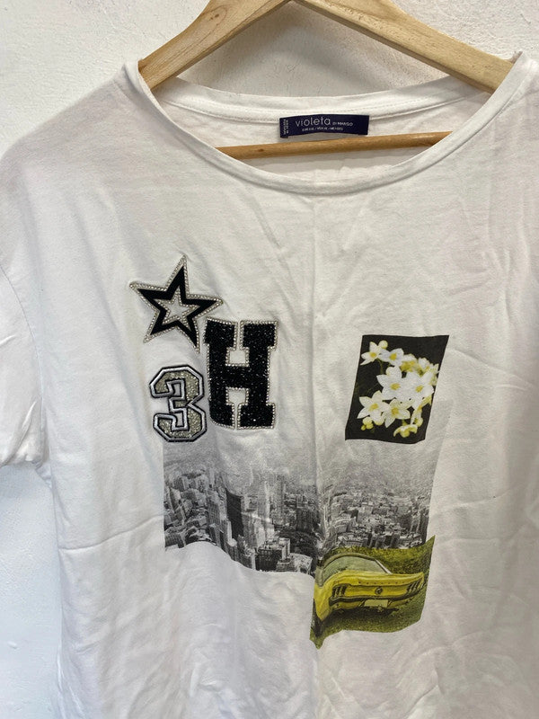 Lovely mango white printed sparkle tshirt voileta uk XXL LK006