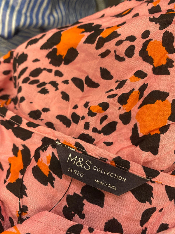 Lovely M&S pink leopard blouse UK 14 LW005