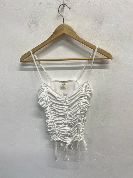 Lovely urban outfitters white ruched crop strap top UK S SD002