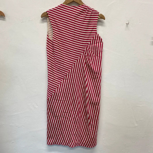 Nicole Farhi Red & White Stripe Asymmetric Sheath Dress UK 10 JM007