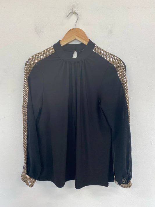 M&Co Glitzy Black & Gold Accent Blouse UK 10 MB001