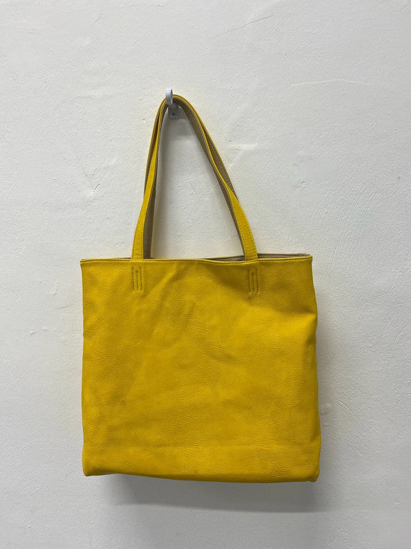 Fabulous Oversized tote Italian sunshine Yellow reversible Taupe handbag NN001
